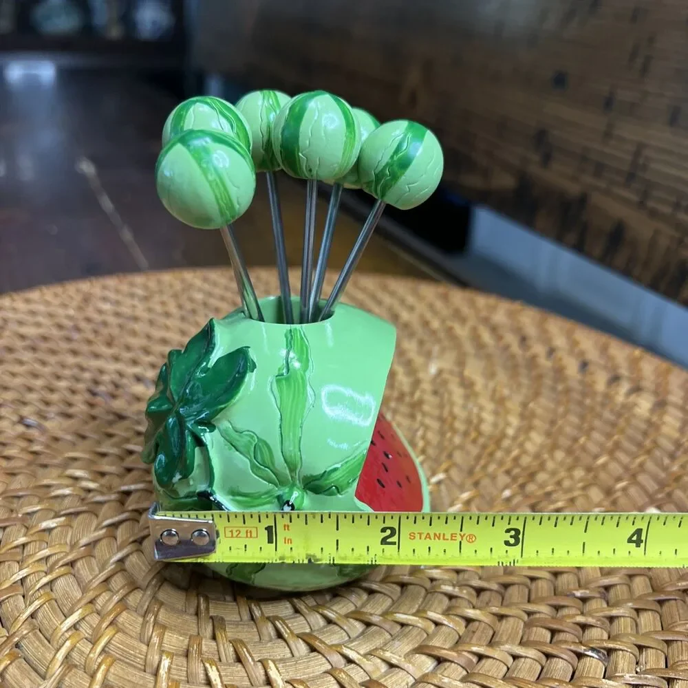Mid Century 7 pcs Watermelon Fruit Hors d’oeuvre appetizer forks picks Vintage